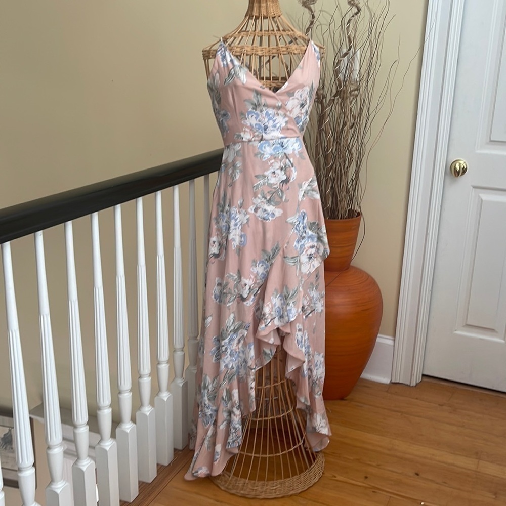 Strut & Bolt soft pink dress with blue and white flowers
